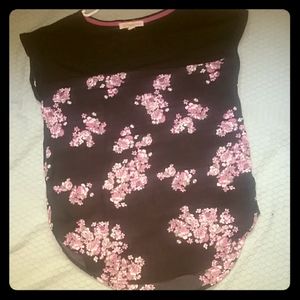 A black flower print dressy shirt